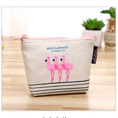 Summer Cartoon Flamingo Pattern Canvas Coin Purse Wallet Coin Money Key Pouch Zipper Bag Mini Change Purses Wallets