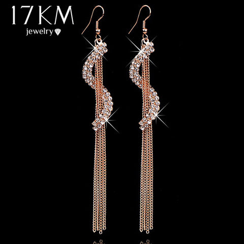 17KM Christmas gifts Brand Charm bridal jewelry Geometric letters rhinestone tassel personality Crystal earrings for women
