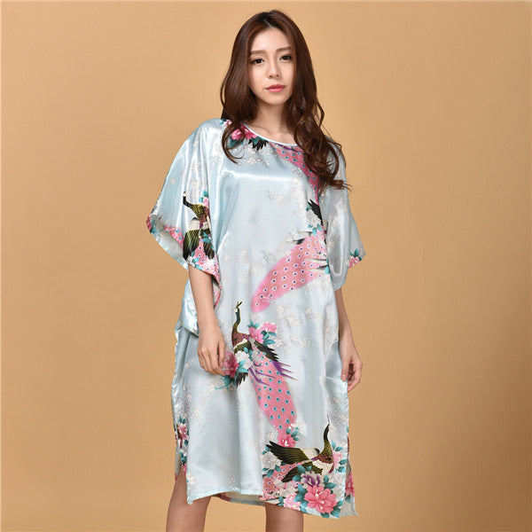 Novelty Print Black Female Satin Robe Dress Nightgown Novelty Women's Kaftan Bath Gown Summer Lounge Homewear Plus Size 6XL