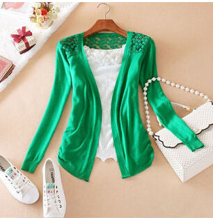 Women Candy Color Slim Thin Lace Hollow Out jacket Women Knitted Cardigan Sweater Tops Irregular Hem Long Sleeve  Outwear Coat