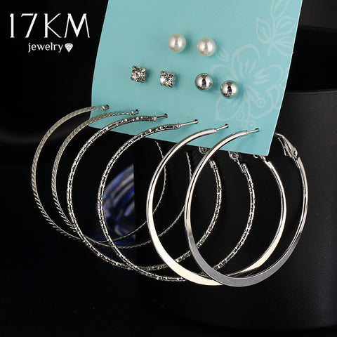 17KM Simulated Pearl Clip Cuff Earring Set For Women Vintage Punk Gold Silver Color Crystal Earrings Party Jewelry 6 Pairs/Set