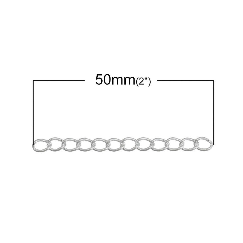 Doreen Box Lovely 100 PCs Silver color Extended&Extension Jewelry Chains/Tail Extender For DIY Jewelry Making 50x3mm (B04437)