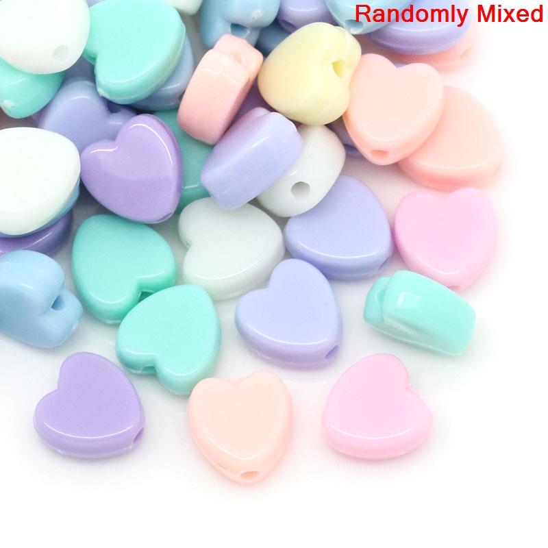 Doreen Box Acrylic Charm Beads Heart Mixed For DIY Jewelry Making 8mm x 8mm( 3/8"x 3/8"),Hole:approx 1.5mm,300PCs (B28568)