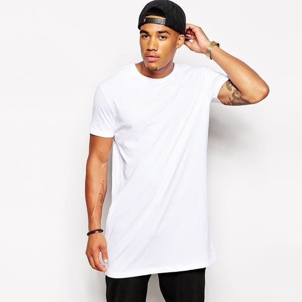 2017 Brand New Men's Clothing White long t shirt Hip hop StreetWear t-shirt Extra Long Length Tee Tops long line tshirt