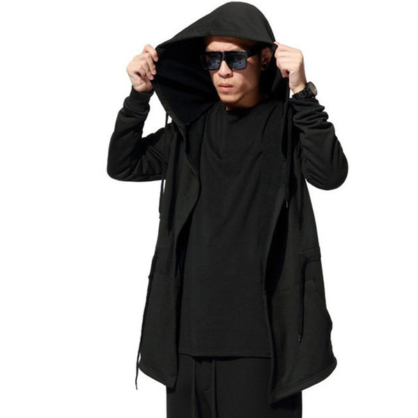 Men Hooded With Black Gown Fashion Hip Hop Mantle Hoodies Hat Sweatshirts long Sleeves Design Cloak Winter Coats Outwear Loose