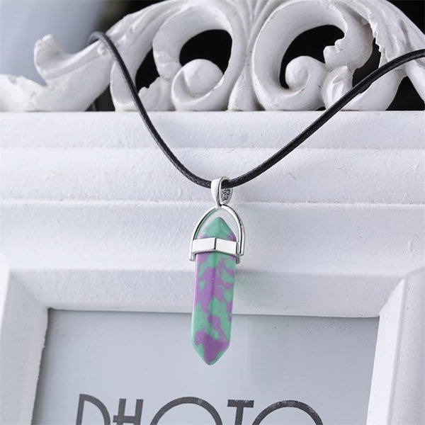 Hexagonal Column Necklaces Natural Crystal Pendants Pink Purple Stone Pendant Leather Chains Necklace For Women Fine Jewelry