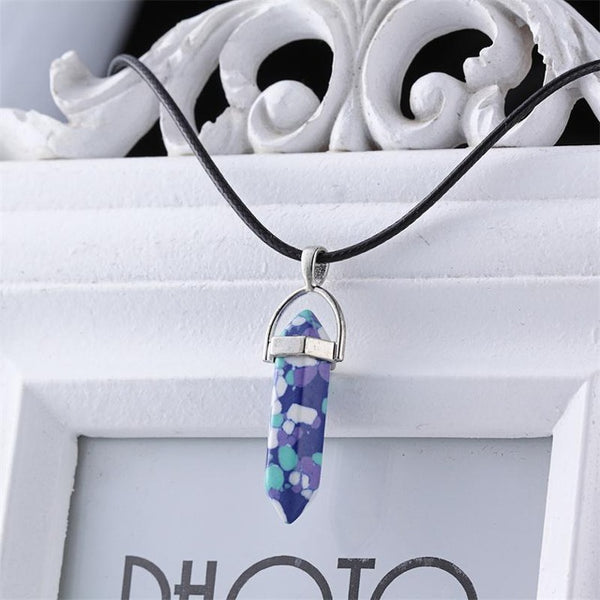 Hexagonal Column Necklaces Natural Crystal Pendants Pink Purple Stone Pendant Leather Chains Necklace For Women Fine Jewelry