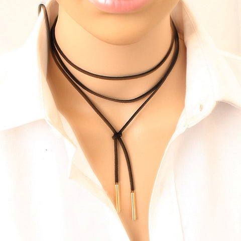 2016 Hot Black Leather Necklace Elegant Fashion Long Rope Collier Femme Tube False Torques Chokers Collar Necklace For Women