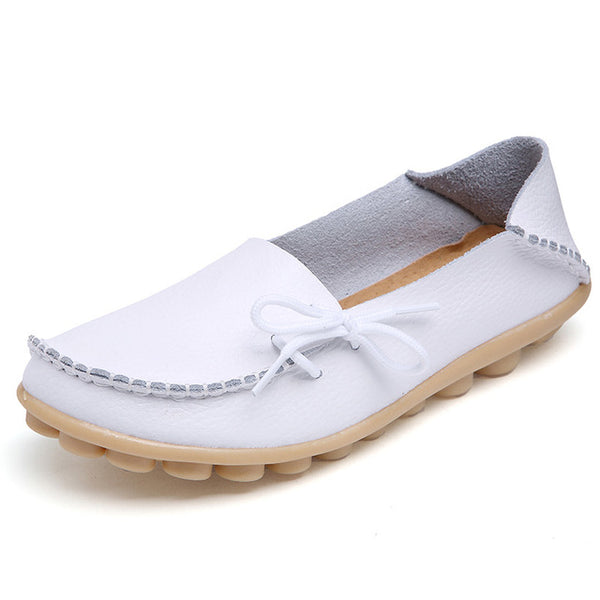 Plus Size 35-44 Genuine Leather Women Shoes 2017 Spring  Fashion Soft Lace-up Casual Flat Shoes Peas Non-Slip Outdoor Shoes