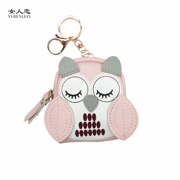 Owl coin purses women wallets small mini cute cartoon card holder key headset money bags for girls ladies purse pink green blue