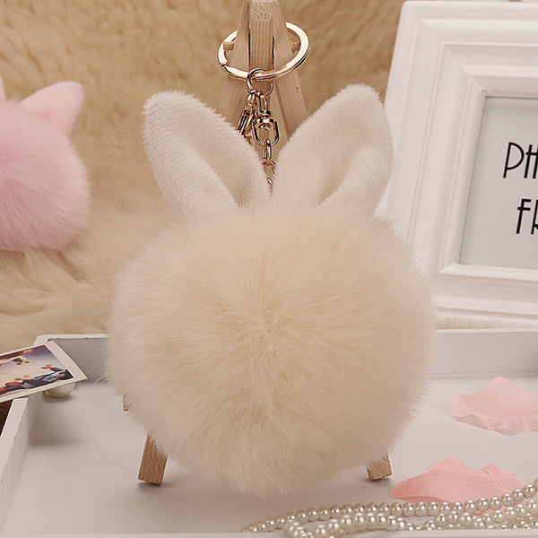 Trinket rabbit Bunny Rabbit keychain Pompon Fluffy Women Rabbit Ear Fur Ball Key Chain Rings Bag femme Pom Pom key ring