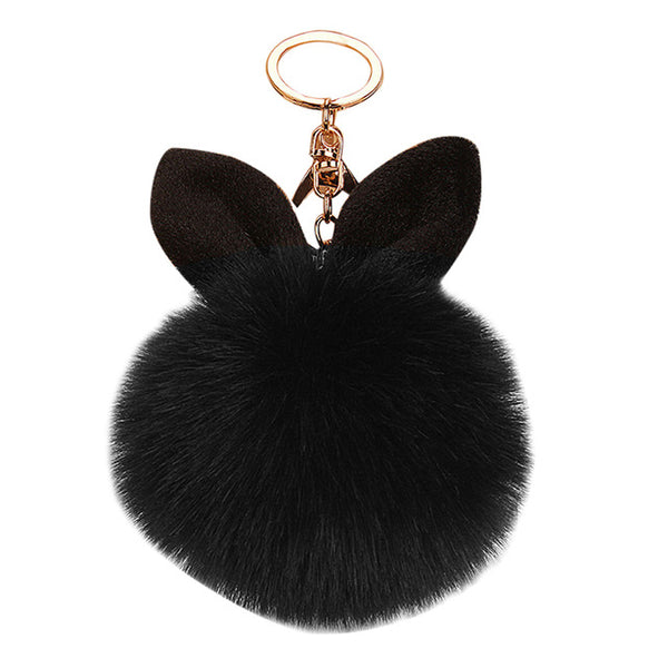 Trinket rabbit Bunny Rabbit keychain Pompon Fluffy Women Rabbit Ear Fur Ball Key Chain Rings Bag femme Pom Pom key ring