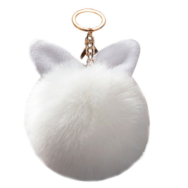 Trinket rabbit Bunny Rabbit keychain Pompon Fluffy Women Rabbit Ear Fur Ball Key Chain Rings Bag femme Pom Pom key ring