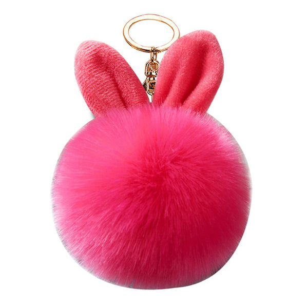 Trinket rabbit Bunny Rabbit keychain Pompon Fluffy Women Rabbit Ear Fur Ball Key Chain Rings Bag femme Pom Pom key ring