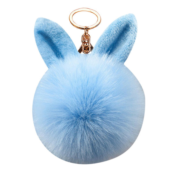 Trinket rabbit Bunny Rabbit keychain Pompon Fluffy Women Rabbit Ear Fur Ball Key Chain Rings Bag femme Pom Pom key ring