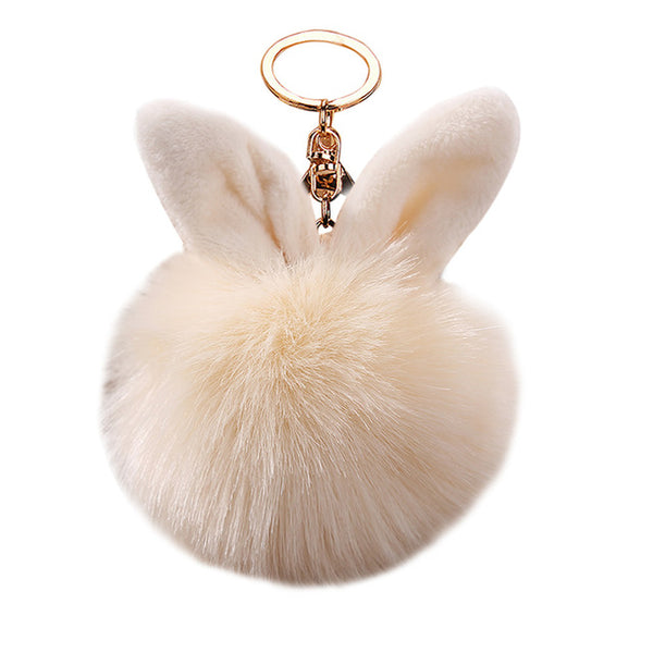 Trinket rabbit Bunny Rabbit keychain Pompon Fluffy Women Rabbit Ear Fur Ball Key Chain Rings Bag femme Pom Pom key ring