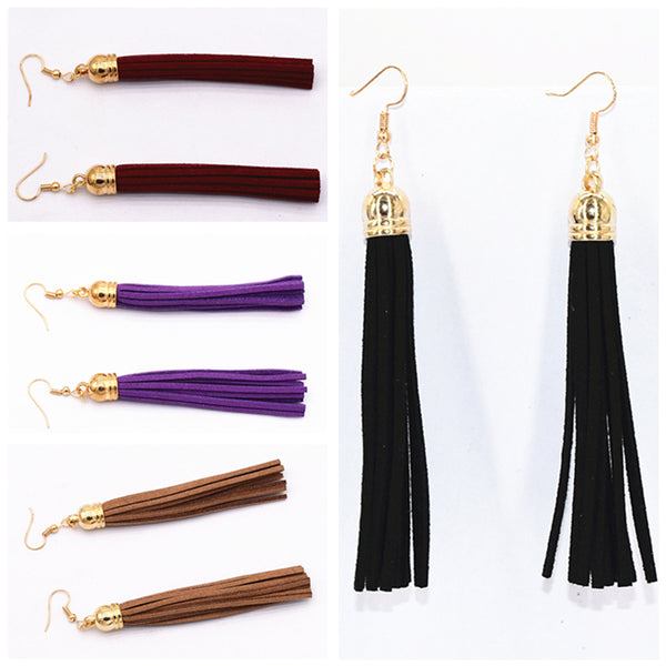 Fashion Drop Earrings Jewelry Wholesale Pure Black Velvet Ribbon Tassel Earrings Dangling Long Statement Earrings Women Jewelry