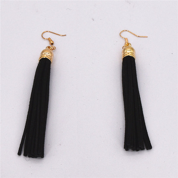 Fashion Drop Earrings Jewelry Wholesale Pure Black Velvet Ribbon Tassel Earrings Dangling Long Statement Earrings Women Jewelry