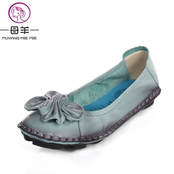 2017 Women Shoes Woman Genuine Leather Flat Shoes Fashion Hand-sewn Leather Loafers Female Casual Shoes Women Flats