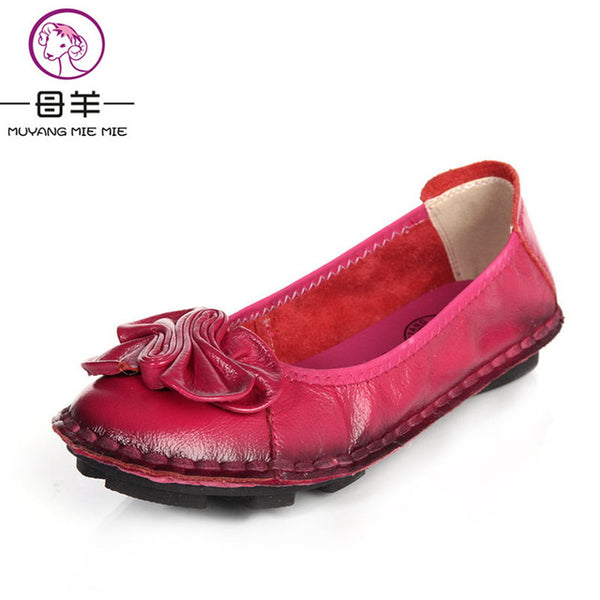 2017 Women Shoes Woman Genuine Leather Flat Shoes Fashion Hand-sewn Leather Loafers Female Casual Shoes Women Flats
