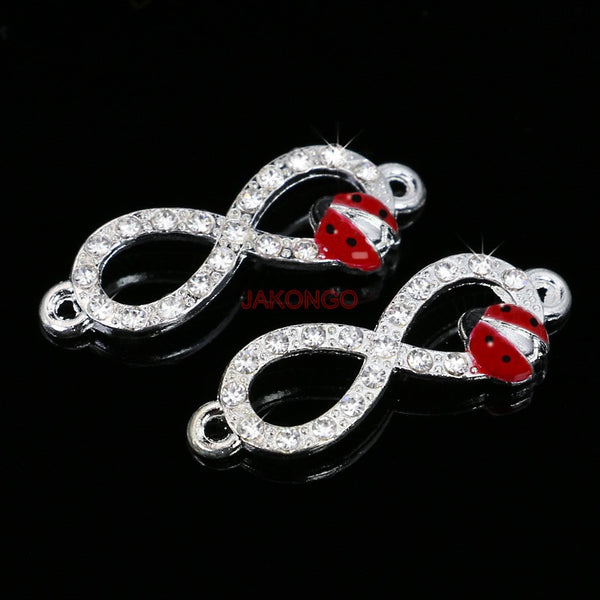 JAKONGO Silver Plated Enamel Ladybug Infinity Connectors for Jewelry Making Bracelet Findings Accessories DIY Craft 33x11mm
