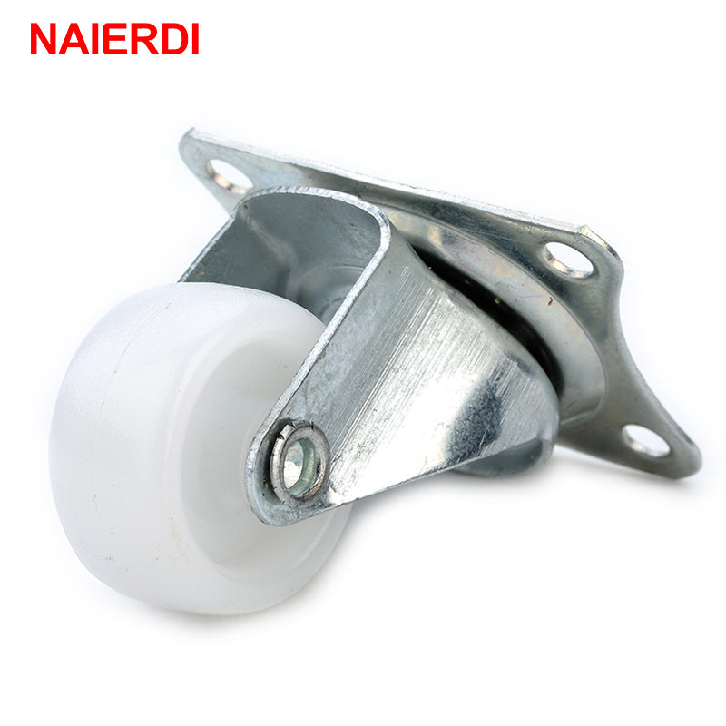 4pcs NAIERDI 10KG Universal Swivel Casters 1" Furniture Wheel Castor White PP Nylon Dual Roller Wheel For Platform Trolley Chair