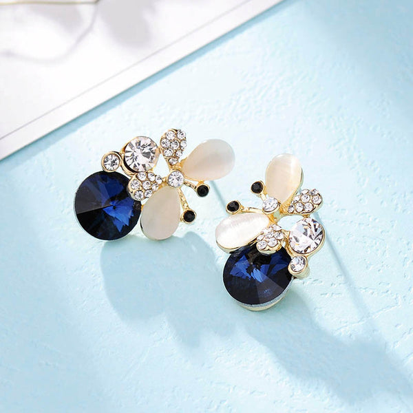 Hot Buy New Design High Quality Elegant Silver Plated Blue Opal Crystal Earrings Lovely Rhinestone Butterfly Earring oorbellen