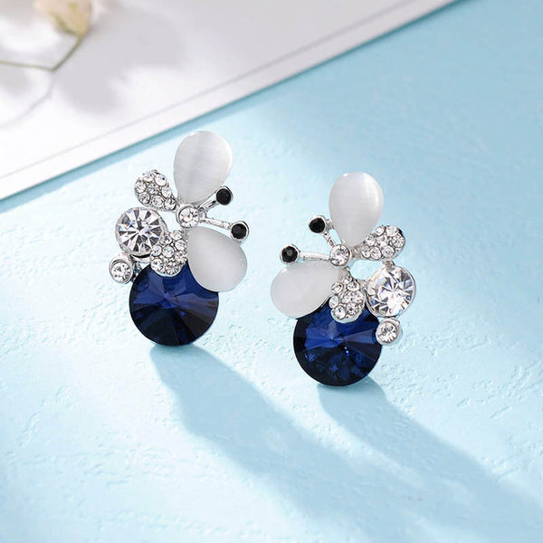 Hot Buy New Design High Quality Elegant Silver Plated Blue Opal Crystal Earrings Lovely Rhinestone Butterfly Earring oorbellen