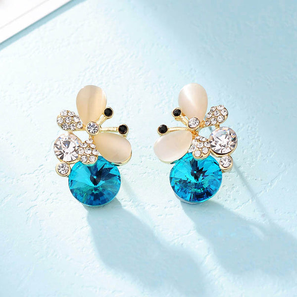 Hot Buy New Design High Quality Elegant Silver Plated Blue Opal Crystal Earrings Lovely Rhinestone Butterfly Earring oorbellen