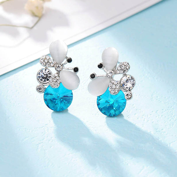 Hot Buy New Design High Quality Elegant Silver Plated Blue Opal Crystal Earrings Lovely Rhinestone Butterfly Earring oorbellen