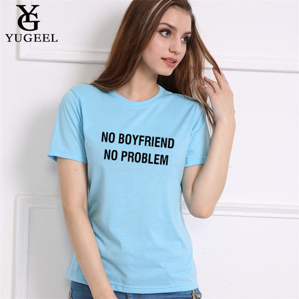 NO BOYFRIEND NO PROBLEM Letter Print Summer 2017 Punk Black T Shirt Women Tops Casual Harajuku Tee Shirt Femme Tumblr Tshirt