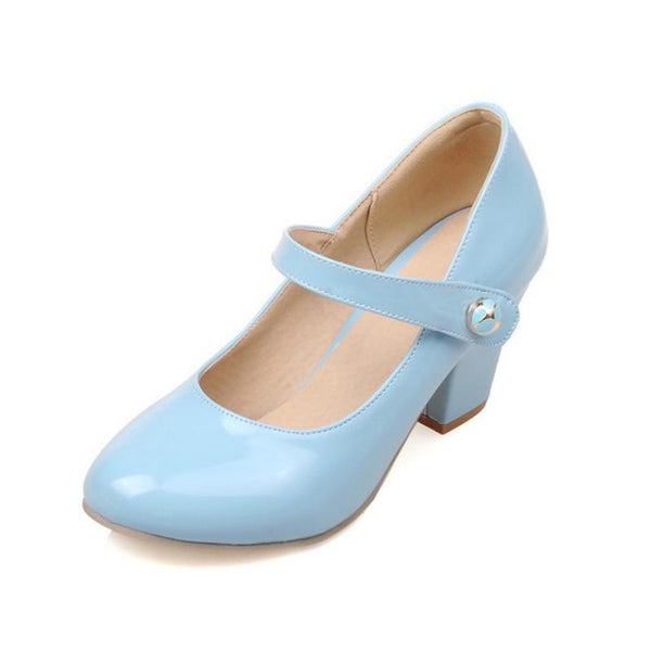 TAOFFEN 8 Colors Size 32-48 Lady  High Heels Pumps Round Toe Patent Leather Thick High Heeled Shoes Women Candy Colors Footwears