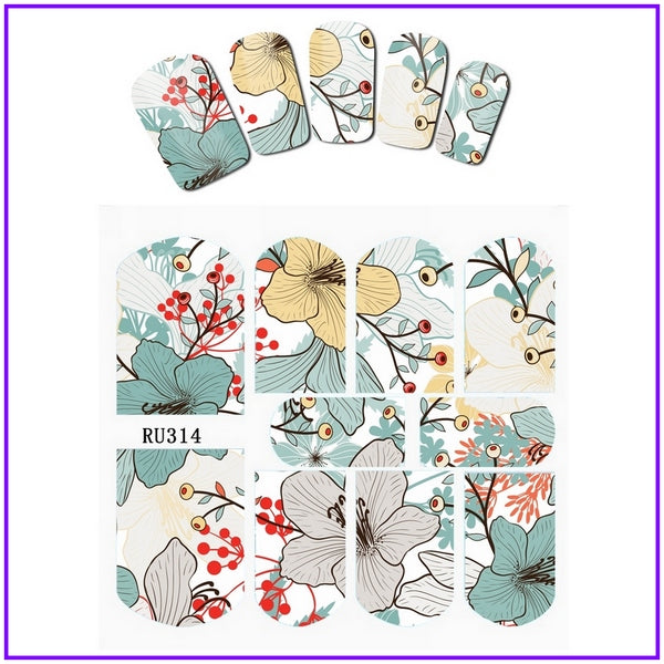 Nail Sticker WATER DECAL SLIDER FLOWER FLORID JUNGLE LEAVES LFAF TURTLE SHELL BANBOO HOT SUMMER RU313-318