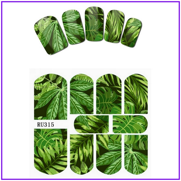 Nail Sticker WATER DECAL SLIDER FLOWER FLORID JUNGLE LEAVES LFAF TURTLE SHELL BANBOO HOT SUMMER RU313-318