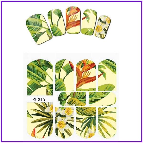 Nail Sticker WATER DECAL SLIDER FLOWER FLORID JUNGLE LEAVES LFAF TURTLE SHELL BANBOO HOT SUMMER RU313-318