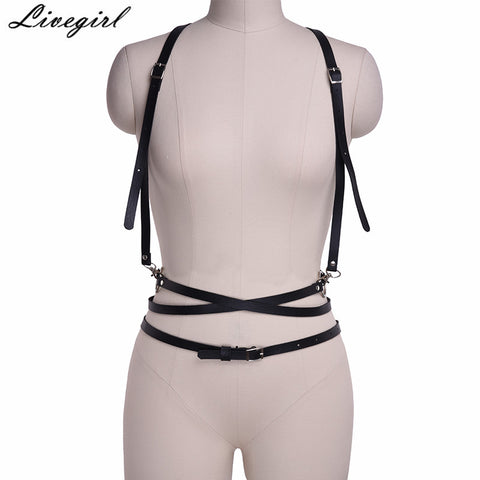 Fashion Punk Harajuku O-Ring Garters Faux Leather Body Bondage Cage Sculpting Harness Waist Belt Straps Suspenders Belt