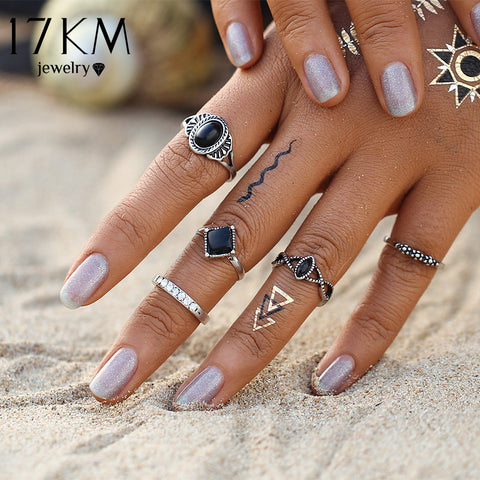 17KM Fashion Bohemian Turkish Midi Ring Set Steampunk Knuckle Rings for Women Vintage Anel Joint Ring 5PCS/Set