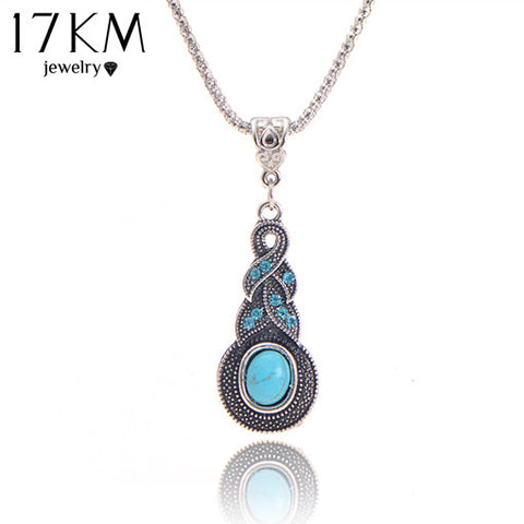 17KM Crystal Tibetan Rhinestone Cross Geometric Necklace For Woman Round Charming Blue Stone Infinity Pendant Necklace Jewelry