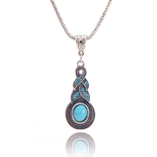 17KM Crystal Tibetan Rhinestone Cross Geometric Necklace For Woman Round Charming Blue Stone Infinity Pendant Necklace Jewelry