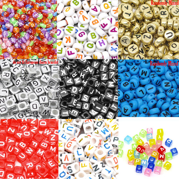 Hot 6mm 100pcs Alphabet "A-Z" Cubic Letter Beads Acrylic Spacer Beads Bead Loom Band Bracelet Jewelry Findings Making DIY