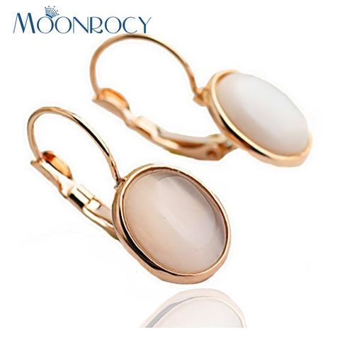 MOONROCY Free Shipping Fashion Earrings Jewelry Trendy Rose Gold Color Austrian Crystal Opal Earrings Wedding For Women Gift