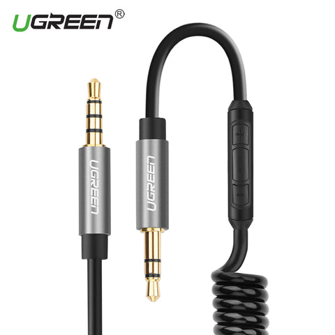 Ugreen Coiled Aux Cable Jack 3.5 Flexible Elastic Stretch Cable Spring cord Stereo Audio Cable for Car Headphone iPhone Speaker