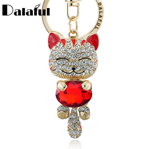 Lucky Smile Cat Crystal Rhinestone Keyrings Key Chains Holder Purse Bag For Car christmas Gift Keychains Jewelry llaveros K218