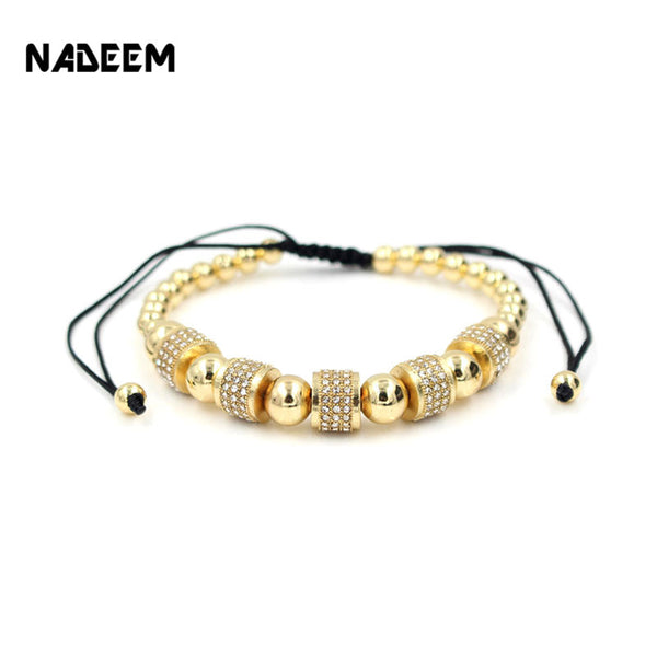 Hot Sale Gold-Color Full Crystal Charm Anil Arjandas Fashion Bracelet Pave Setting Czech Bead Weave Men Macrame Bracelet