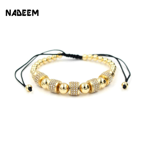 Hot Sale Gold-Color Full Crystal Charm Anil Arjandas Fashion Bracelet Pave Setting Czech Bead Weave Men Macrame Bracelet