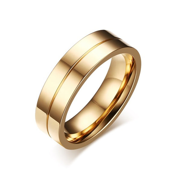 Vnox Trendy Wedding Bands Rings for Women / Men Love Gold-color Stainless Steel CZ Promise Jewelry