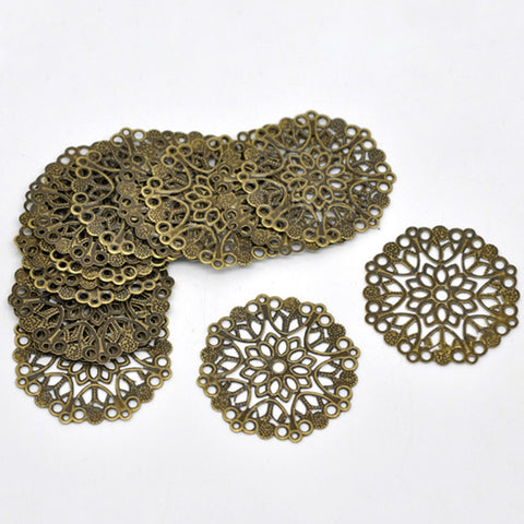 Doreen Box Lovely 50 Bronze Tone Filigree Flower Wraps Connectors For DIY Jewelry Making 35mm (B14745)