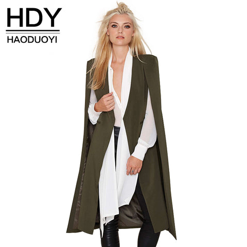 HDY Haoduoyi 2016 Women Casual Open Front Blazer Suits with Pocket Cape Trench Coat Duster Coat Longline Cloak  Poncho Coat