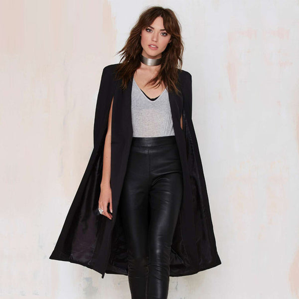 HDY Haoduoyi 2016 Women Casual Open Front Blazer Suits with Pocket Cape Trench Coat Duster Coat Longline Cloak  Poncho Coat