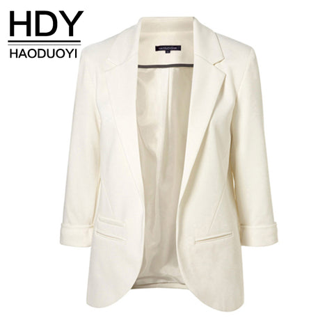 HDY Haoduoyi 2017 Autumn Women 7 Colors Slim Fit Blazer Jackets Notched Office Work Open Front Blazer Outfits Candy Color Coats